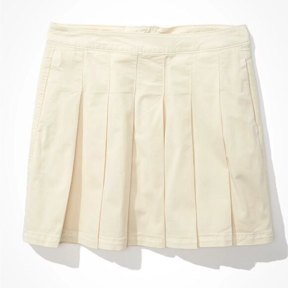 American Eagle AE Super High-Waisted Pleated Peplum Cream Color Skirt Y2K Grunge - Picture 1 of 11